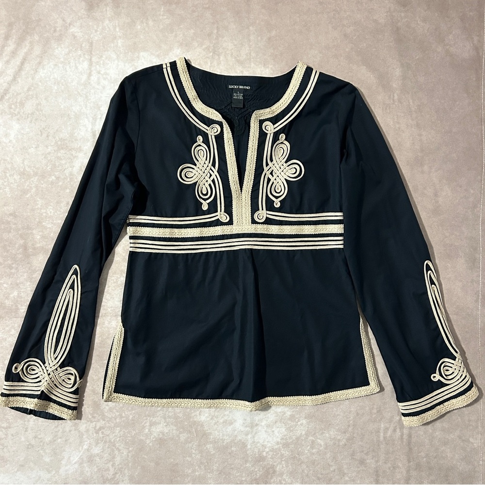 Lucky Brand Black Blouse with Cream Trim